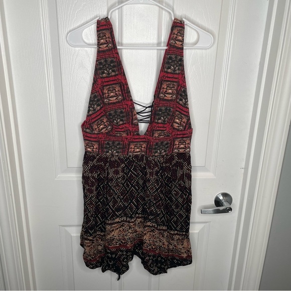 Free People Printed Cotton Noyale Heat Wave Summer Tunic Dress Summer Red M - Picture 3 of 13